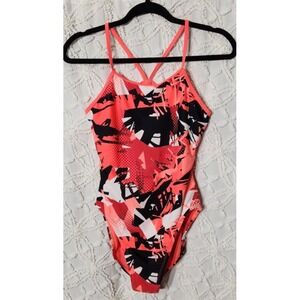Nike Womens One Piece‎ Swimsuit Size 8 Red Pink Graffiti Tropical Lined Training